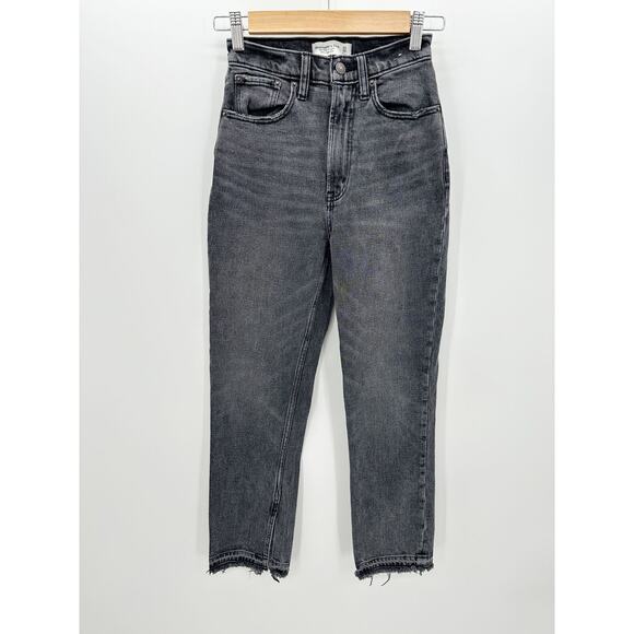 Abercrombie & Fitch Denim - Abercrombie Fitch Curve Love Ultra High Rise Ankle Straight Jeans Black 00R‎ 24
